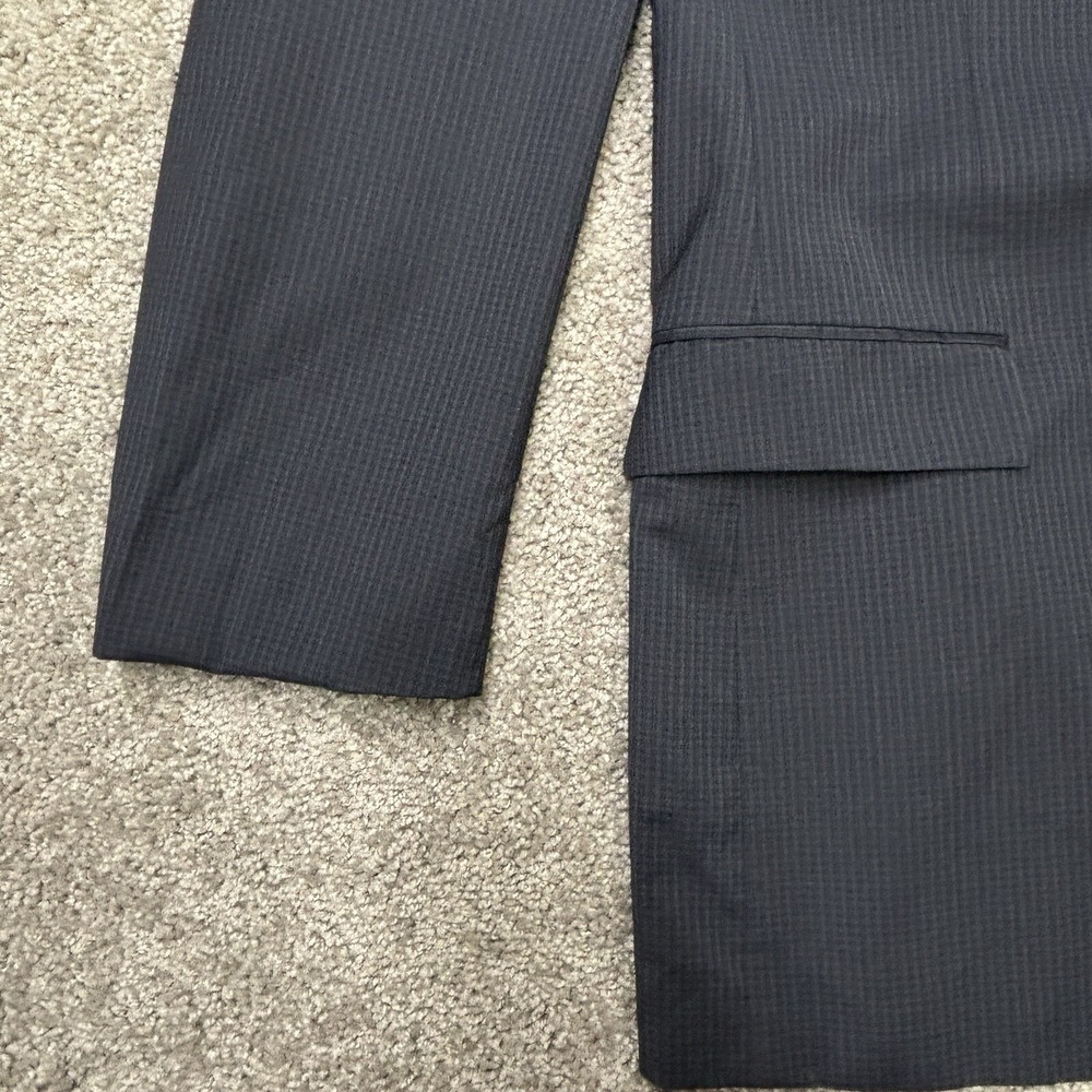 Hugo Boss Pasolini Movie Mens Suit 44L Check‎ Gray Blue Black Wool Coat Jacket - Picture 3 of 9